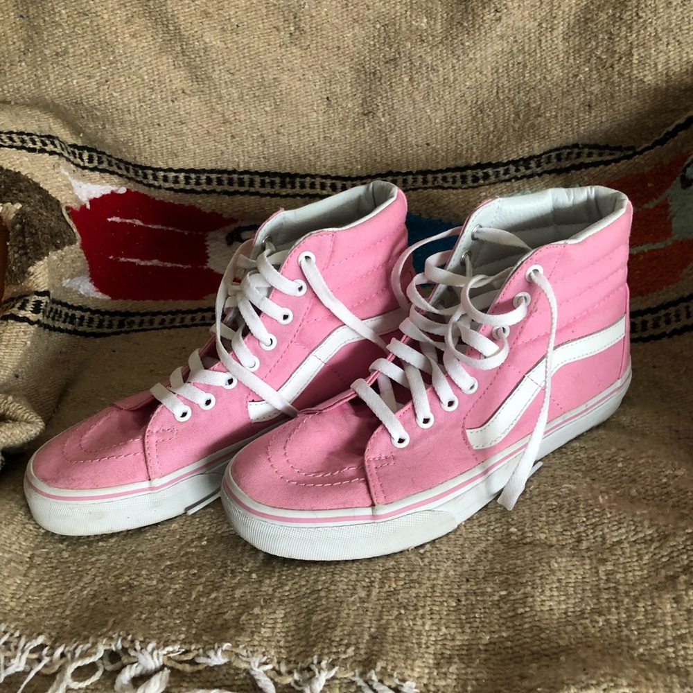 Bubble gum pink high top vans